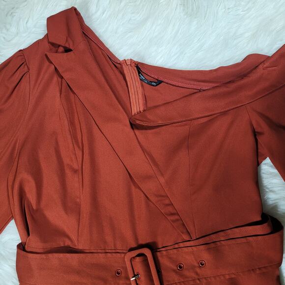 Shein Burnt Orange Women's Off the Shoulder Belted Jumpsuit Long Sleeve Size 16 - Picture 7 of 10
